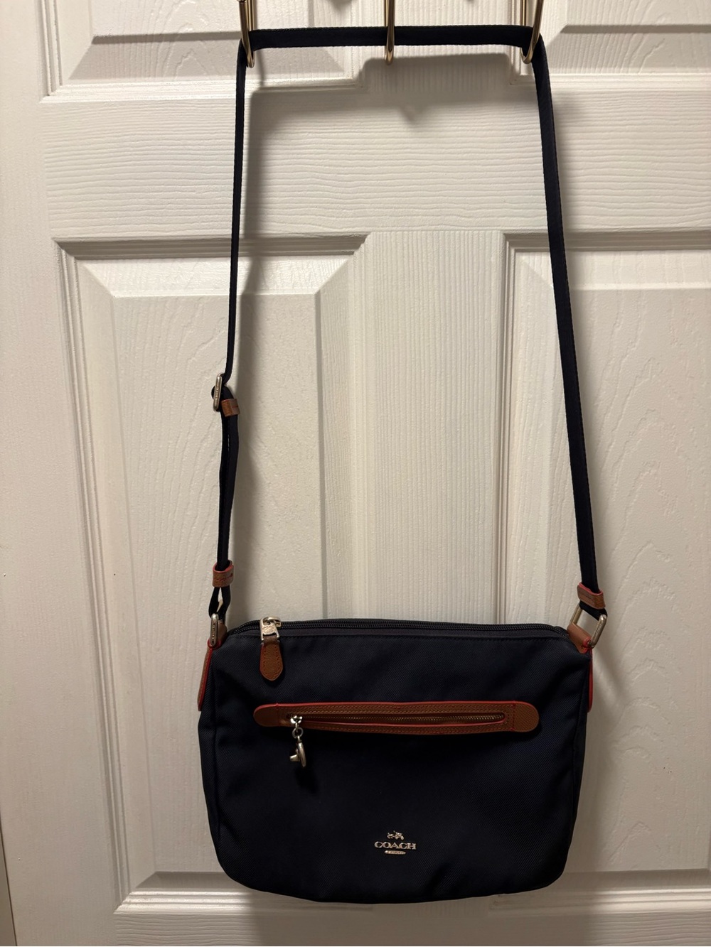 Coach Navy Crossbody with Tan Trim